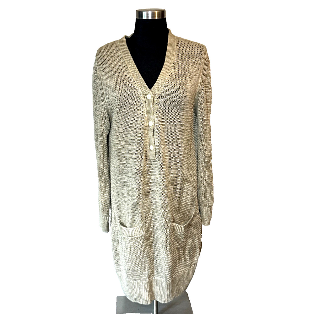 Massimo Dutti Italian Yarn Tunic Sweater Womens Large Beige Knit Pockets
